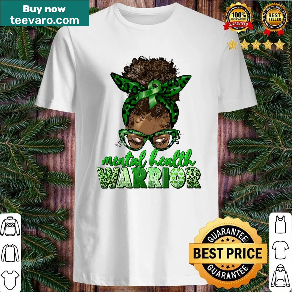 Shirt with afro hairstyle graphic and leopard print for mental health awareness