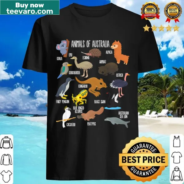 Cute Australian animals shirt for kids featuring koala and kangaroo