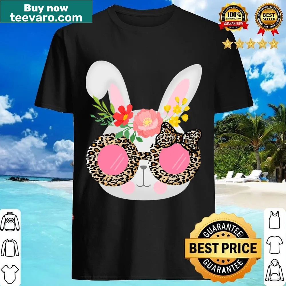 Cute bunny face with leopard glasses on an Easter shirt for teens