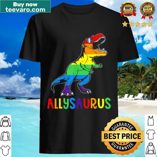 Allysaurus dinosaur with pride flag design on t-shirt