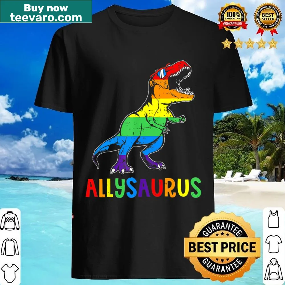 Allysaurus dinosaur with pride flag design on t-shirt