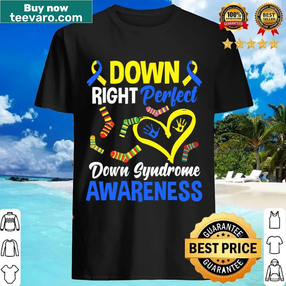Typography design saying 'Down Right Perfect' for Down Syndrome awareness