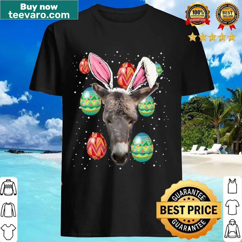 Funny donkey dressed as an Easter bunny on a shirt