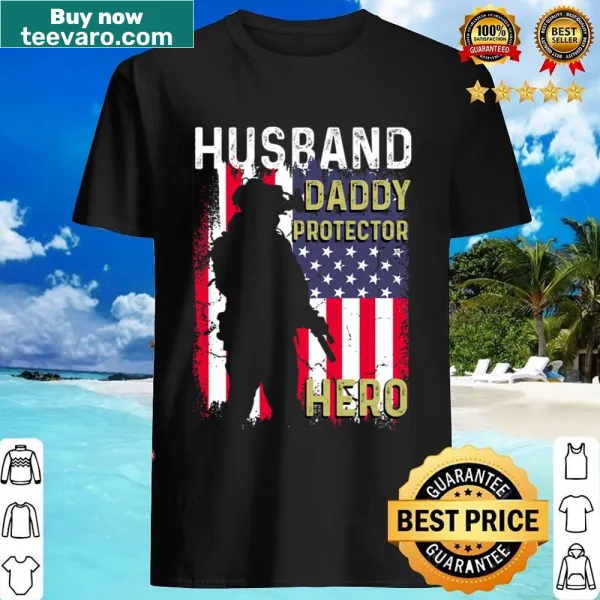 T-shirt with bold lettering saying Husband Daddy Protector