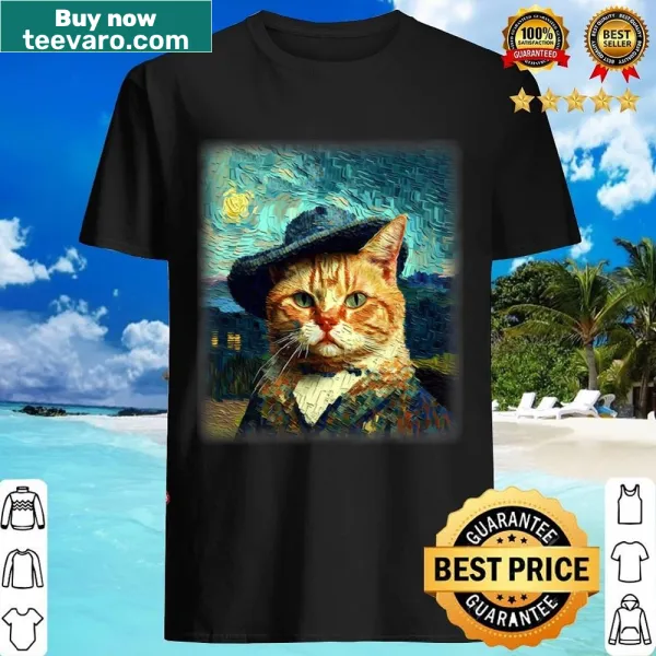 Artistic cat illustration inspired by Van Gogh's Starry Night