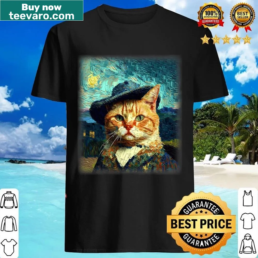 Artistic cat illustration inspired by Van Gogh's Starry Night