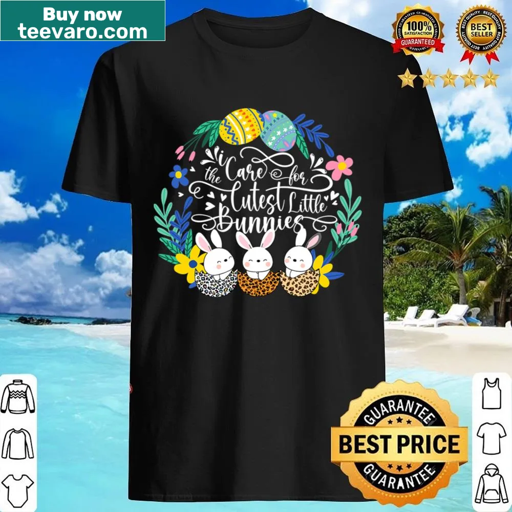 Cute NICU nurse shirt with bunnies and leopard print for Easter.