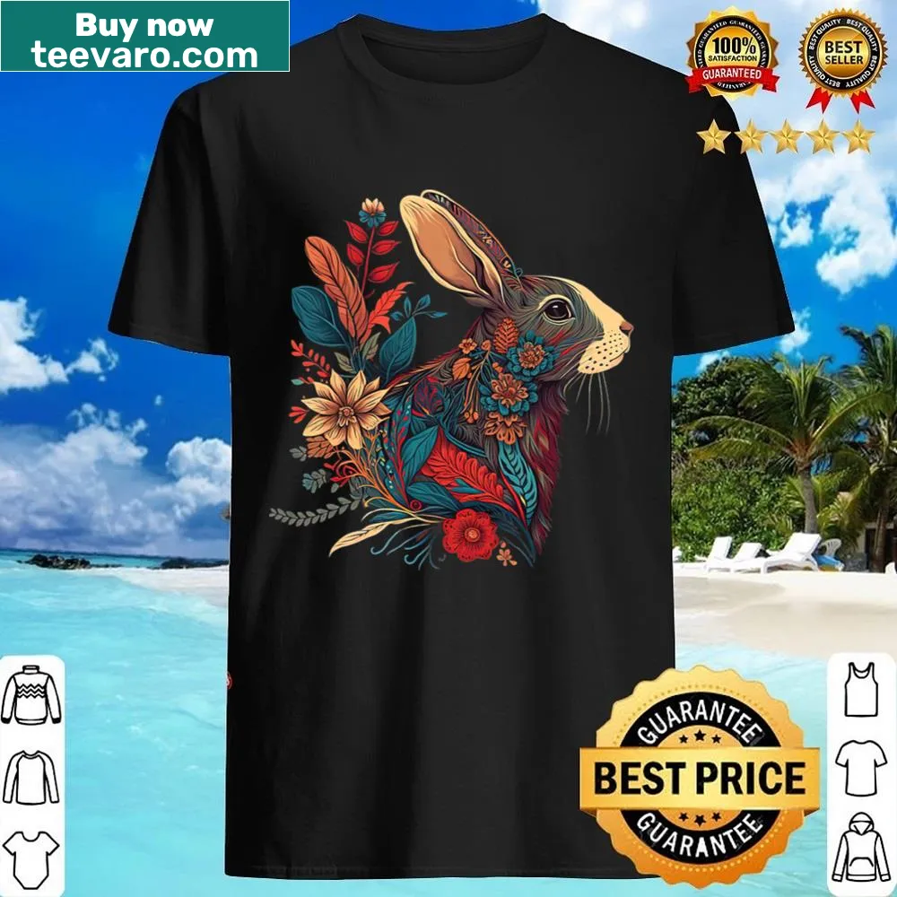 Cute shirt featuring a rabbit and floral graphics for Easter