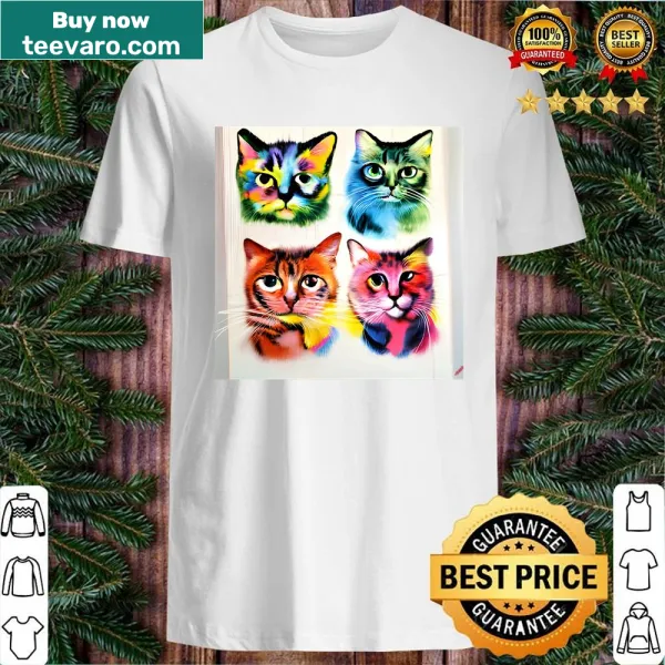 Shirt with humorous cat illustrations