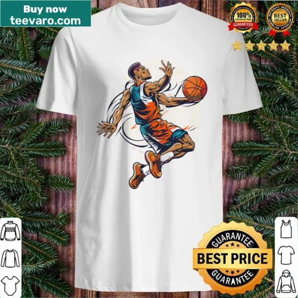 Shirt celebrating basketball with month references.
