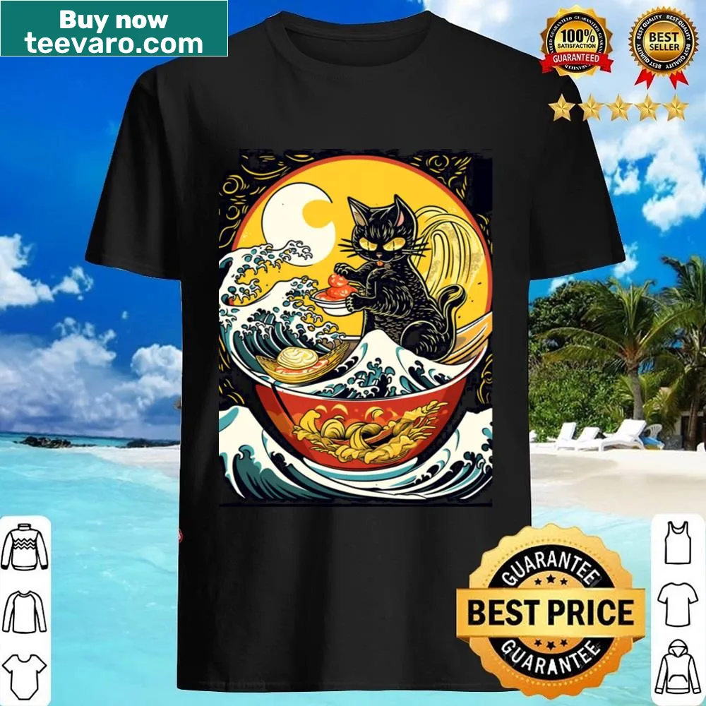 Playful shirt featuring a cat in a ramen bowl with the text 'I Like Them Spicy!'