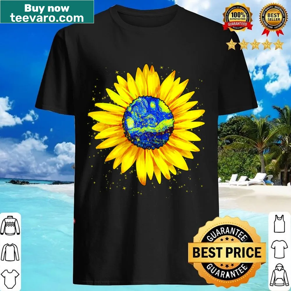 Starry Night and sunflower art inspired T-shirt design