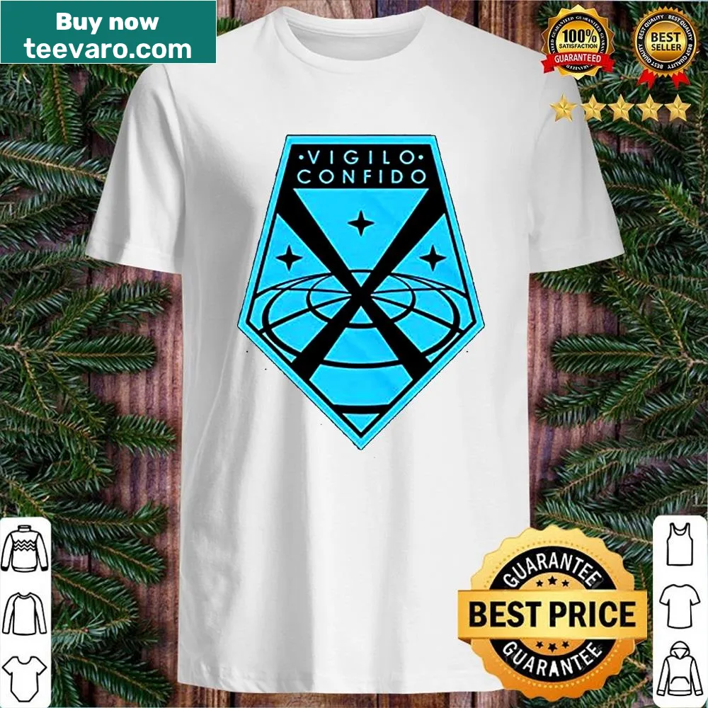 XCOM-themed shirt with the phrase Vigilo Confido