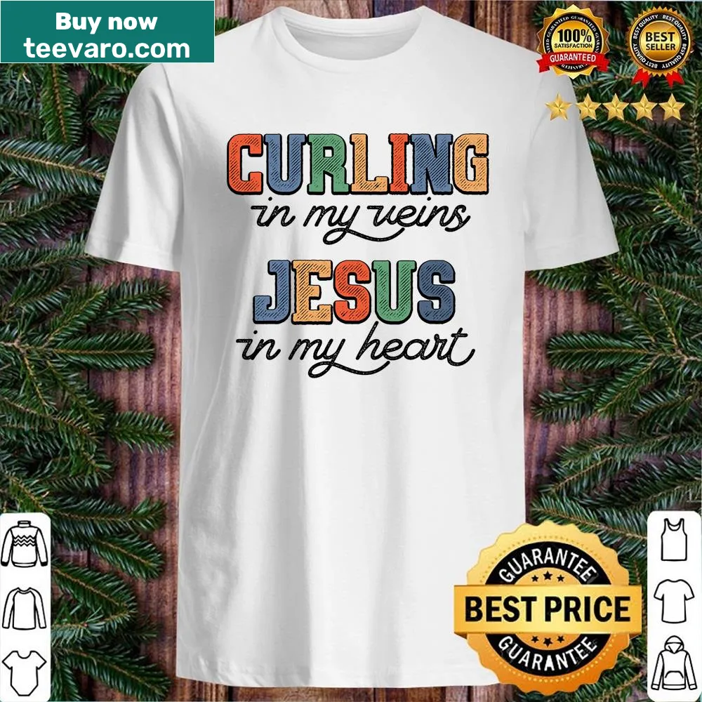 Inspirational shirt with text about faith and curling in a typographic design