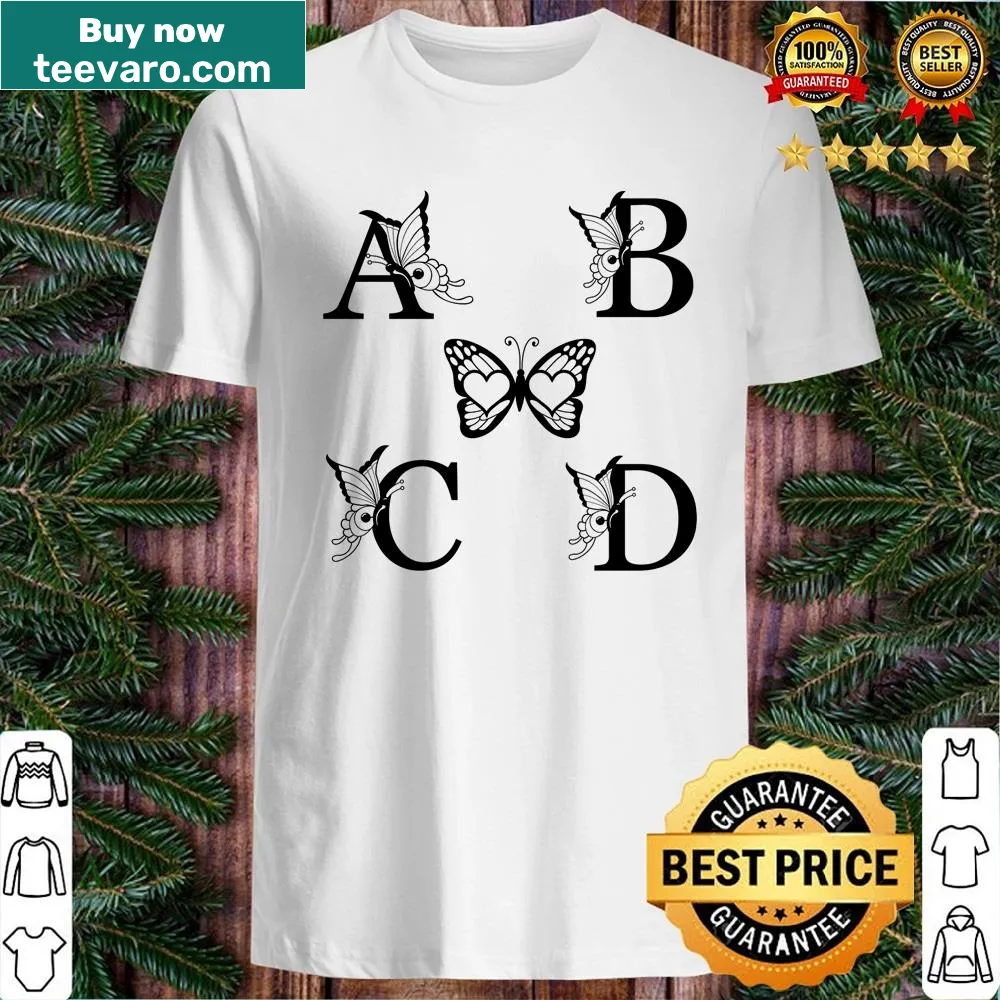 Cartoon-style t-shirt with colorful butterfly sticker designs