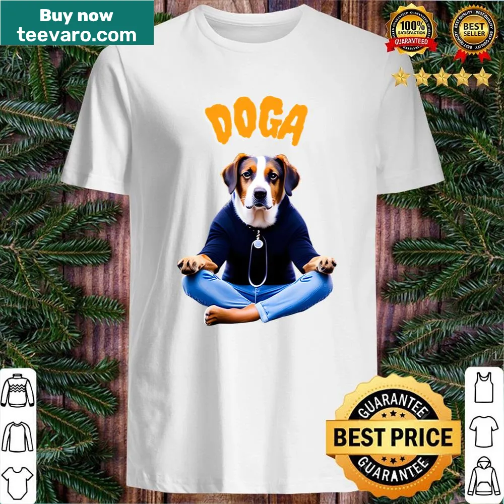 Doga Yoga shirt featuring a dog beside a yoga pose graphic