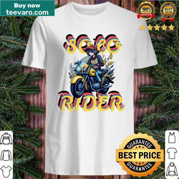 Cartoon motorcycle girl shirt ready for adventure on the road.