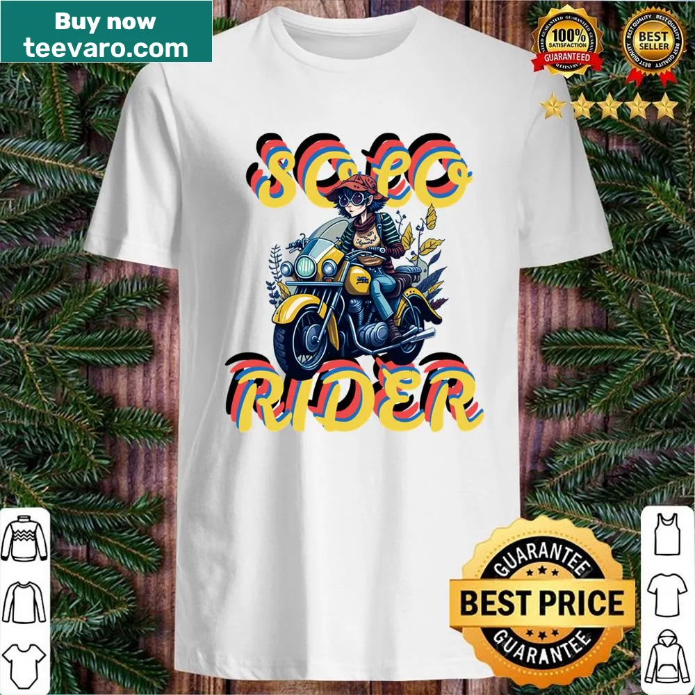 Cartoon motorcycle girl shirt ready for adventure on the road.