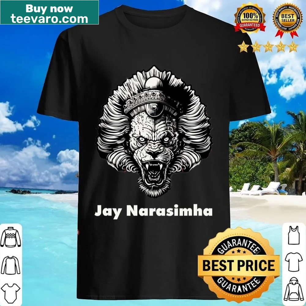 Shirt featuring Vishnu avatar Jay Narasimha in an intricate illustration.