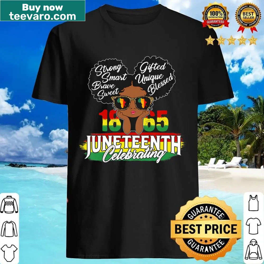 Illustration of an African Black girl celebrating Juneteenth on a t-shirt.