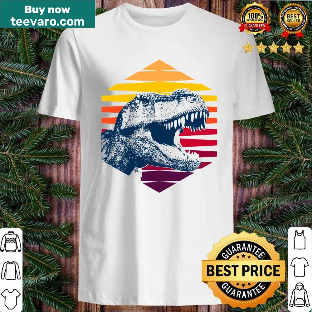 Vintage T-rex design in a hexagon shape on a casual shirt