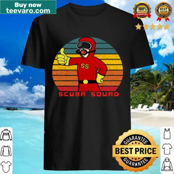 Shirt featuring the phrase 'Scuba Squad' celebrating diving enthusiasts