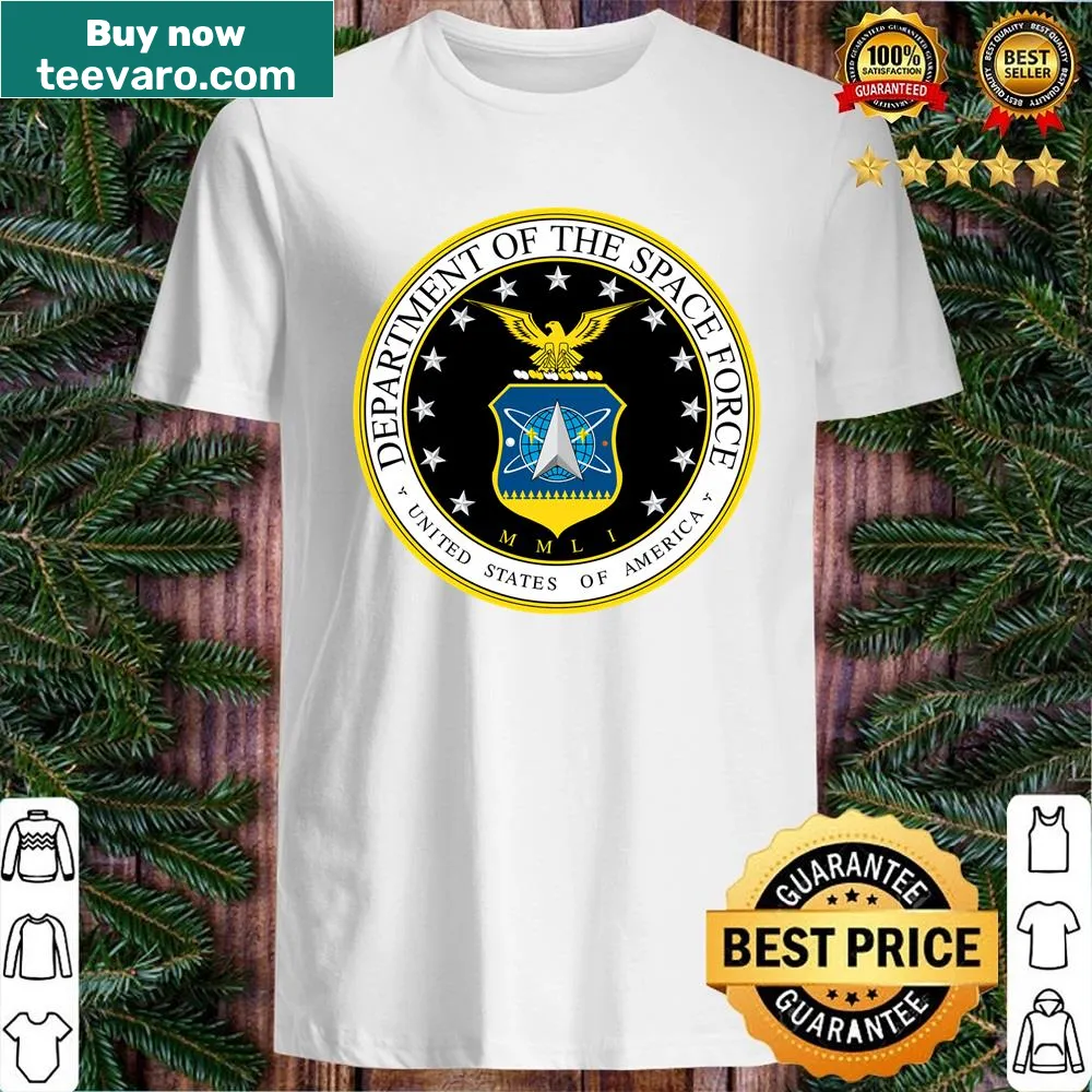 Shirt featuring a bold graphic representing Space Force and space exploration