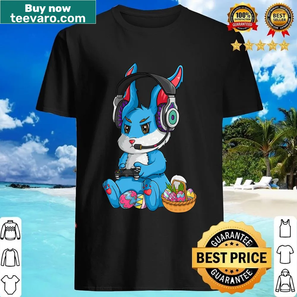 Cute bunny rabbit gaming shirt for kids celebrating Easter