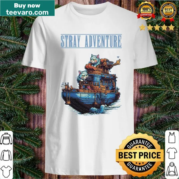 Illustration of a cat having adventures on a t-shirt