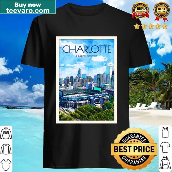 Illustrated travel design featuring Charlotte landmarks on a shirt