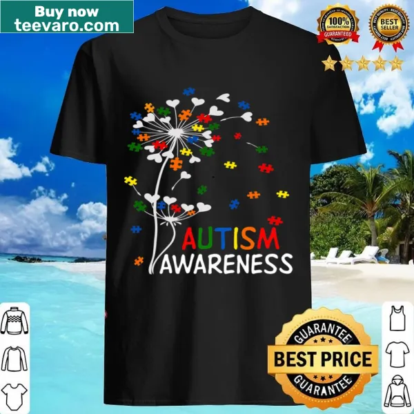 Artistic autism awareness shirt with dandelion and puzzle pieces