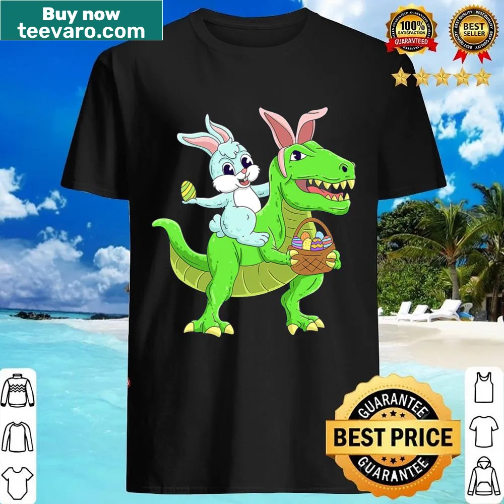Cute Easter shirt featuring a bunny riding a T-Rex for kids