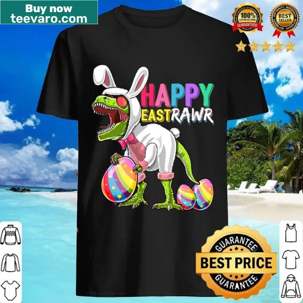 Cute T-Rex dinosaur bunny egg shirt for kids.