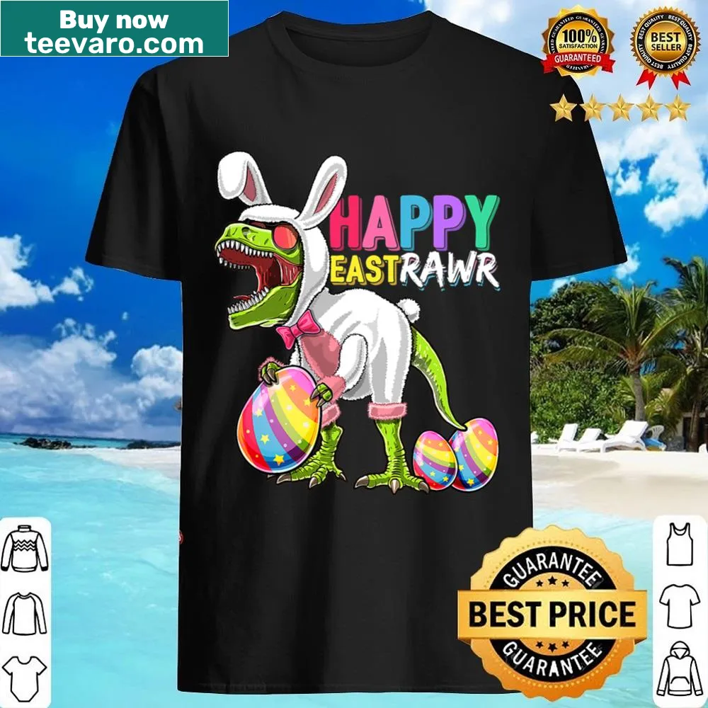 Cute T-Rex dinosaur bunny egg shirt for kids.