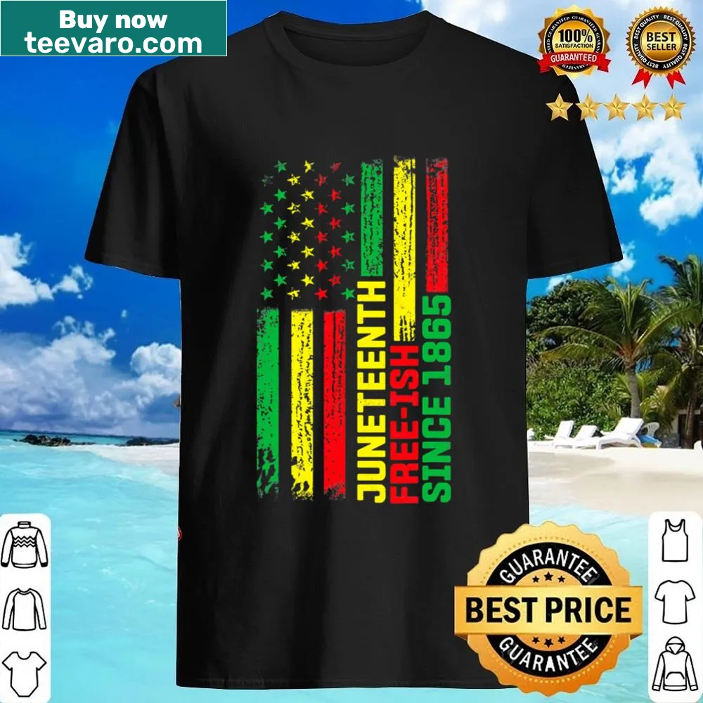 Juneteenth 'Freeish Since 1865' text design on black shirt