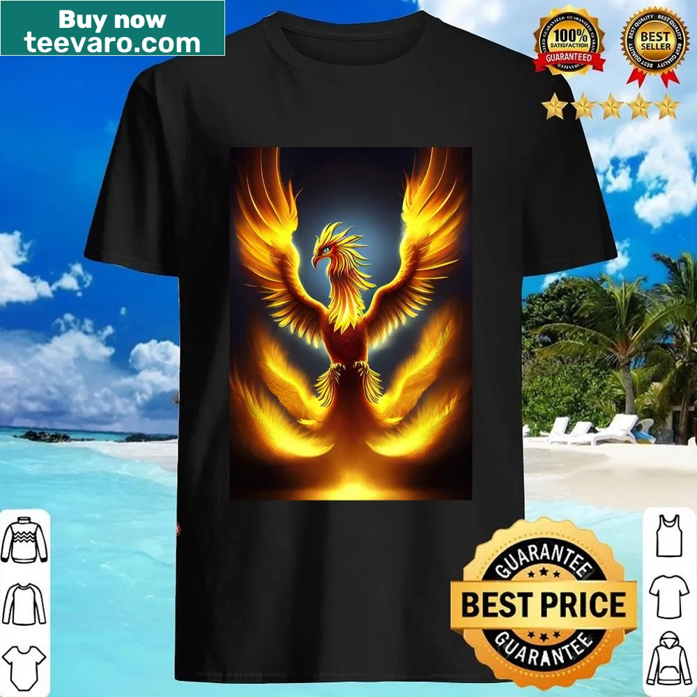 Illustration of a phoenix rising from the ashes on a shirt