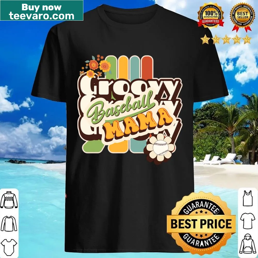 Retro shirt for baseball moms featuring a groovy design.