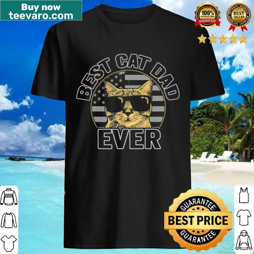 Vintage-style shirt for cat dads with American flag and playful text