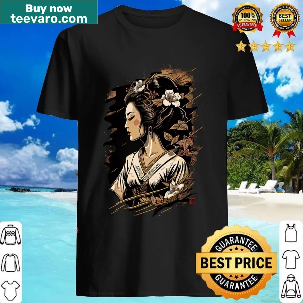Vintage Japanese geisha shirt featuring retro art design