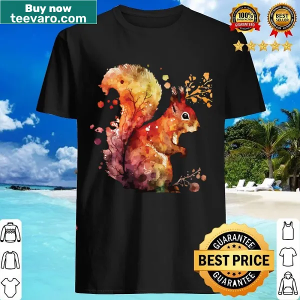 Illustration of a red squirrel in modern watercolor style on a shirt