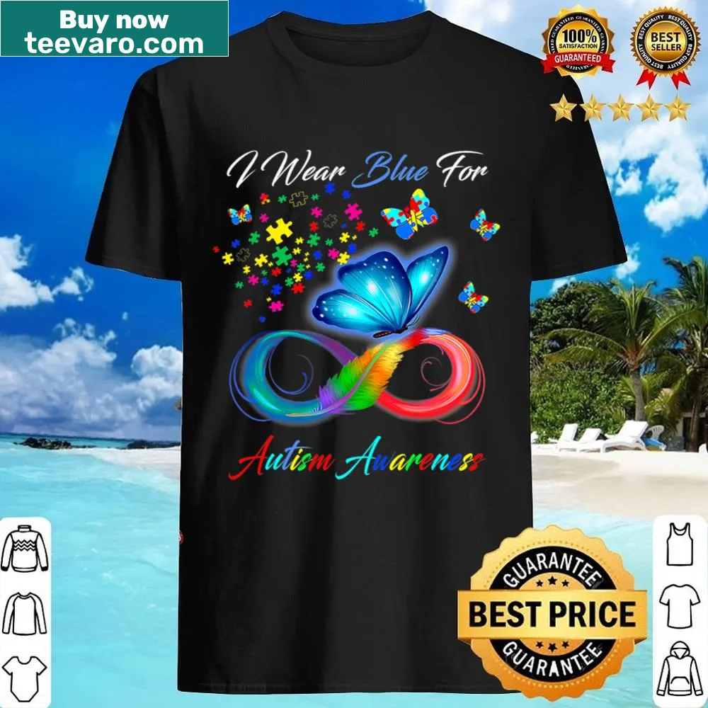 Shirt supporting autism awareness with 'I Wear Blue For Autism' text