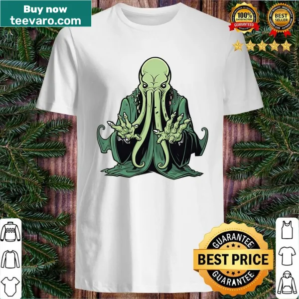 Cartoon illustration of Cthulhu on a T-shirt for fantasy fans