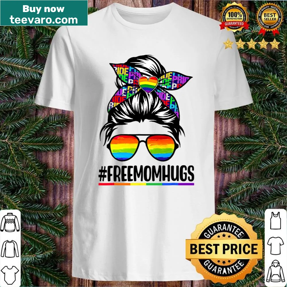 Fun shirt with the phrase Free Mom Hugs and a messy bun illustration.