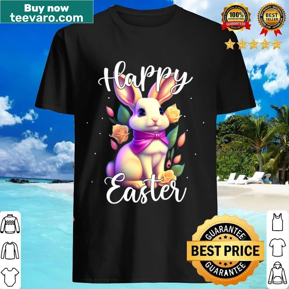 Cute Easter shirt featuring a bunny and flowers for girls