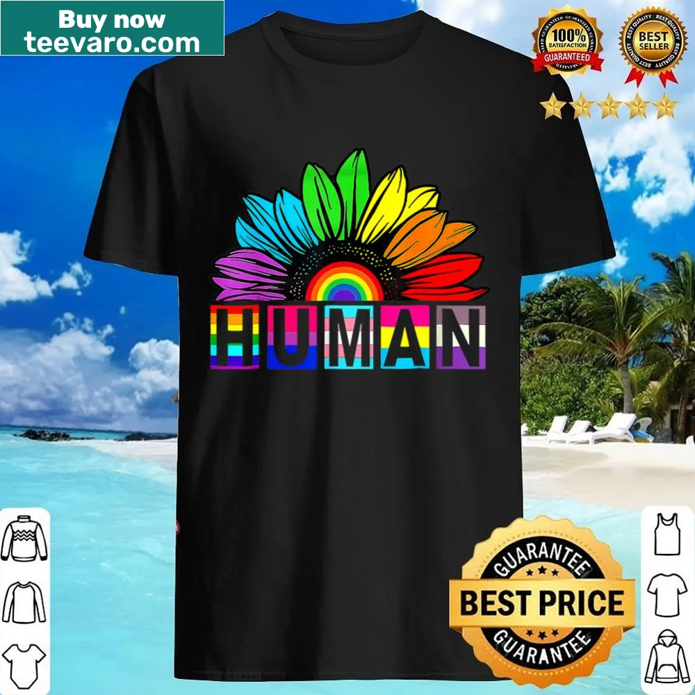 Human sunflower with rainbow flag graphic for LGBTQ+ pride