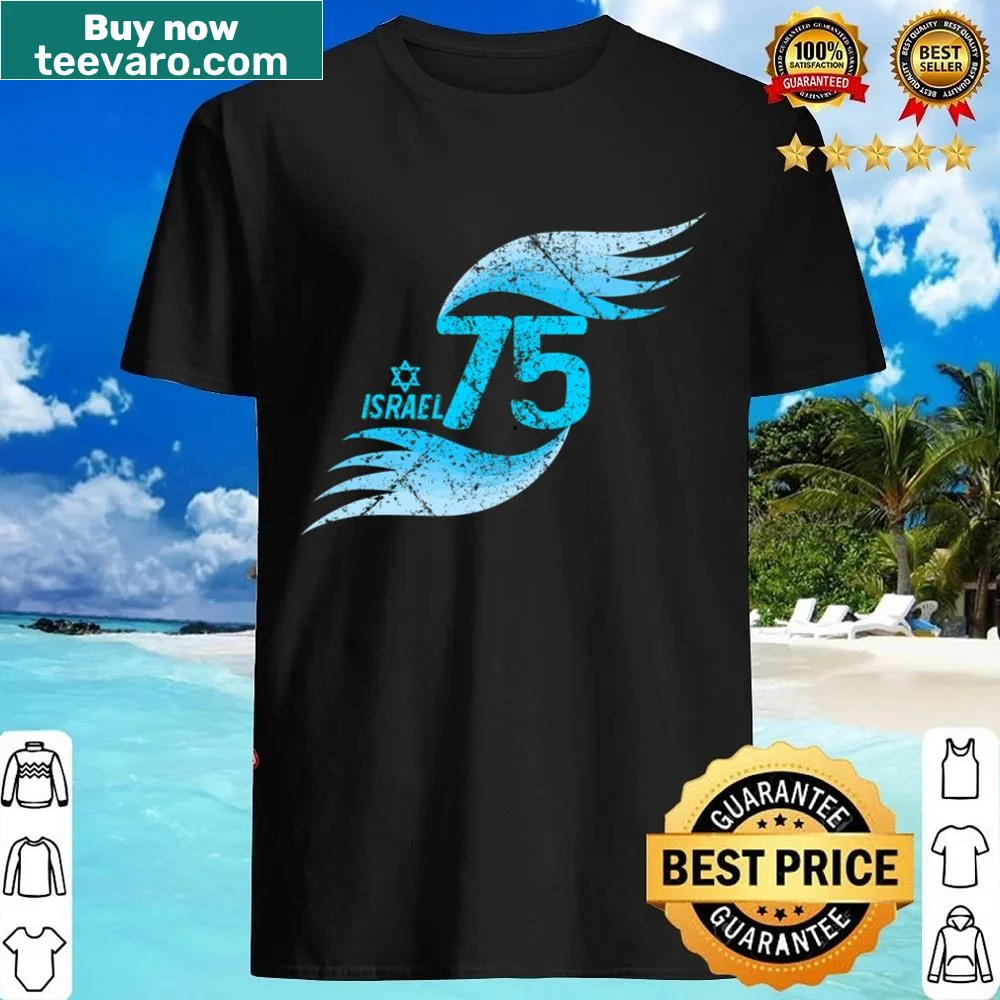 Shirt celebrating Israel's 75th birthday with bold text
