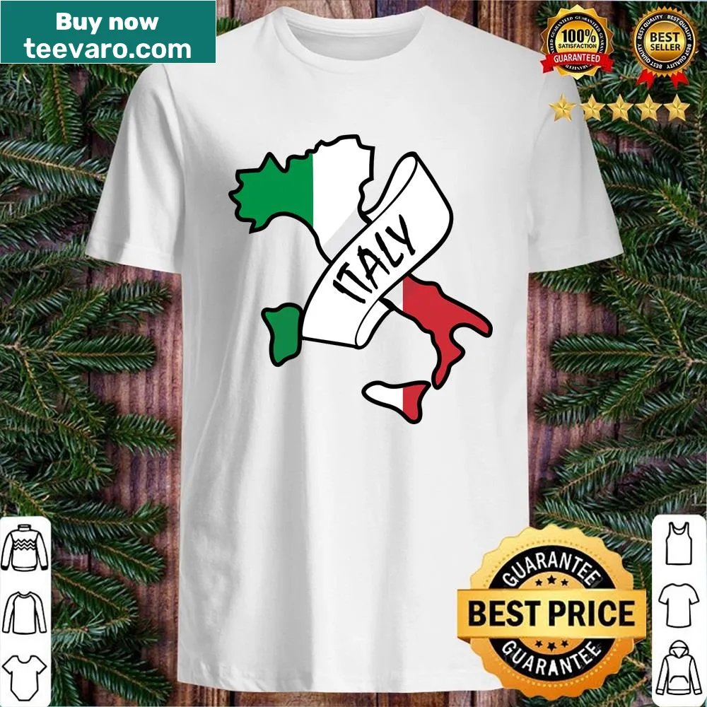 Map of Italy adorned with the Italian flag on a t-shirt.