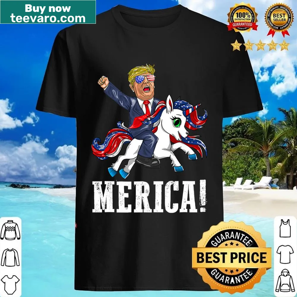 Whimsical shirt with a unicorn wearing sunglasses and American flag