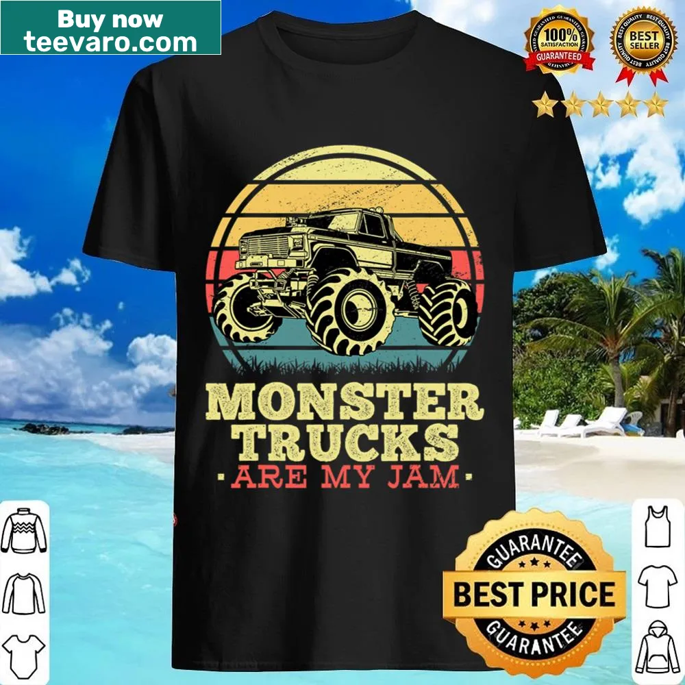 Typography shirt declaring monster trucks are my jam