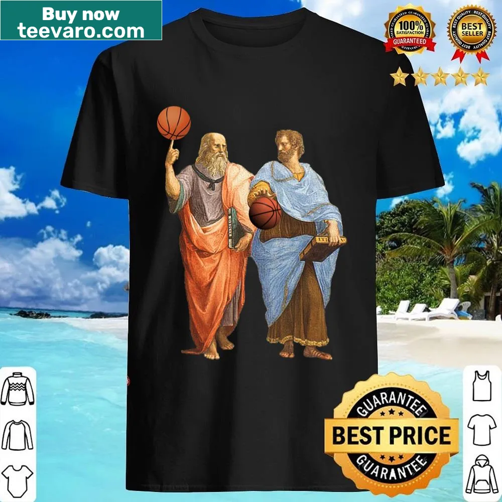 Illustrative shirt depicting Plato and Aristotle playing basketball